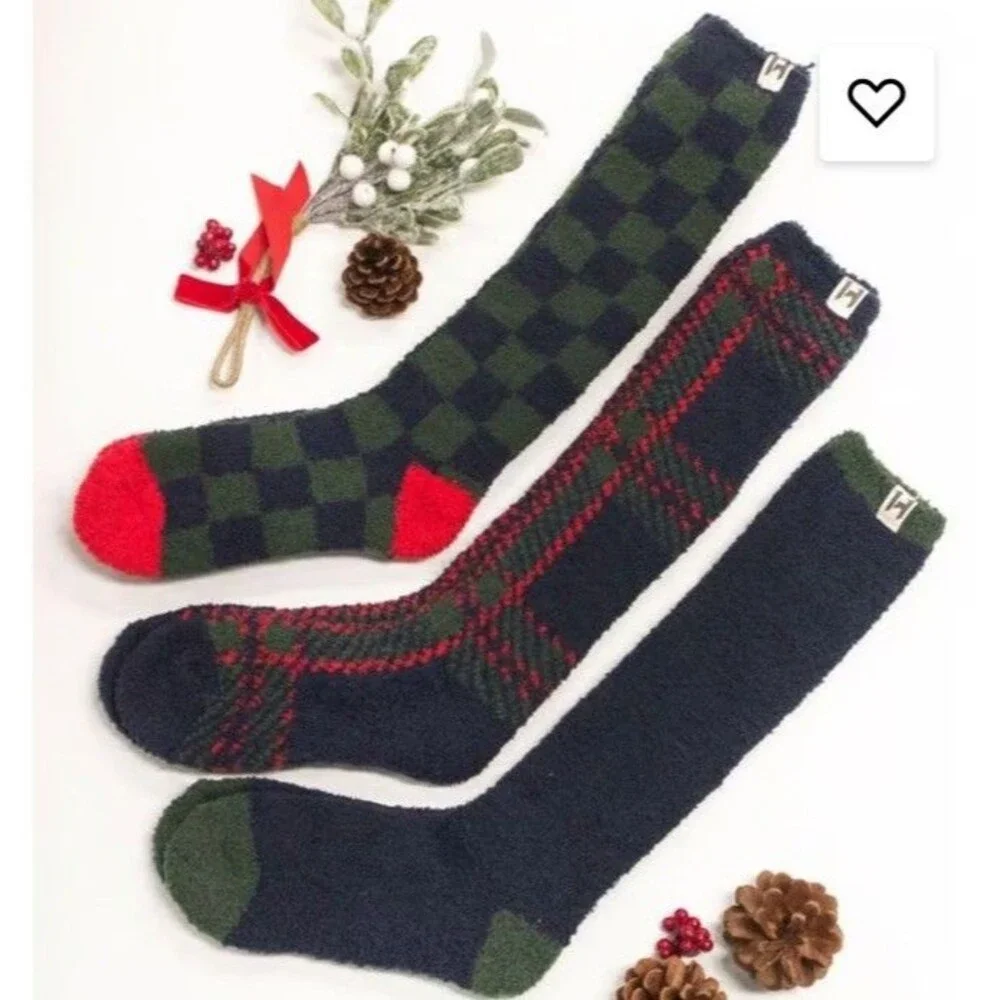 Softie Socks 3 Pack Unisex Size 36-41 (9-11 Adults) Navy, Green Plaid Warm